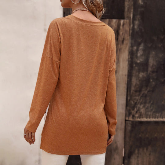 Damen lässige V-Neck Longsleeve-Tunika mit Seitenschlitzen und relaxed Fit Eichborn Berlin