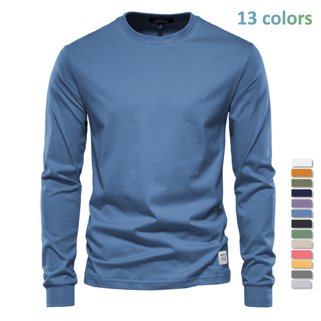 Herren nan klassisches langärmliges Baumwollshirt mit Rundhalsausschnitt und elastischen Bündchen EB