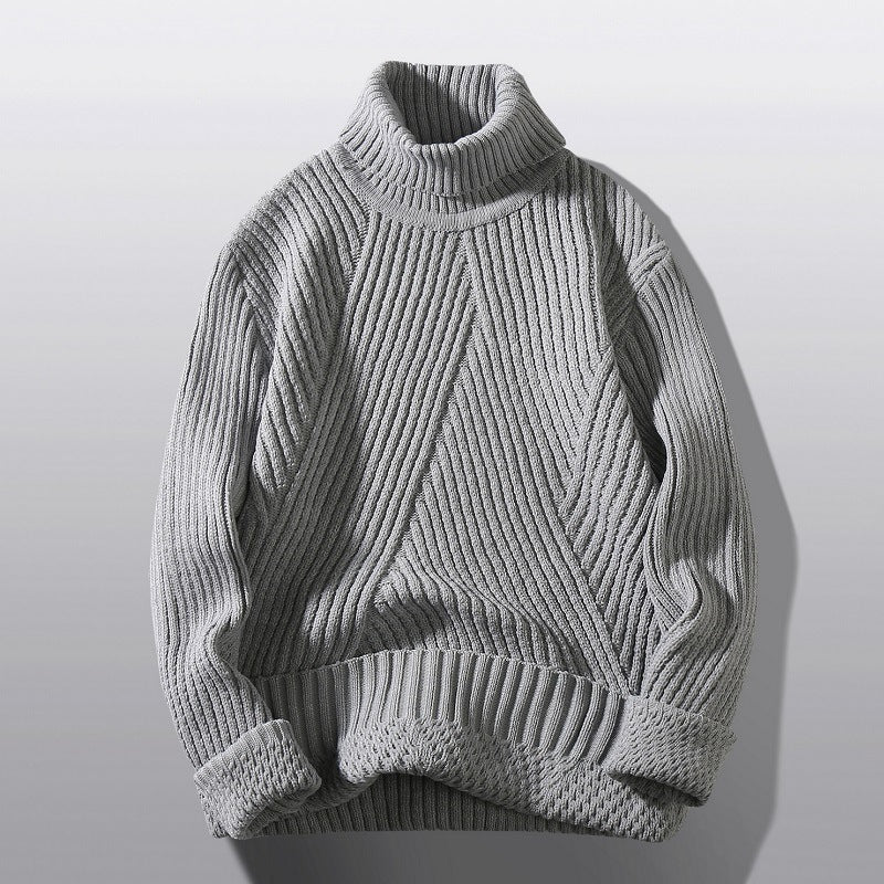 Herren nan strukturierter Rollkragenpullover mit diagonaler Rippstruktur und schlanker Passform EB