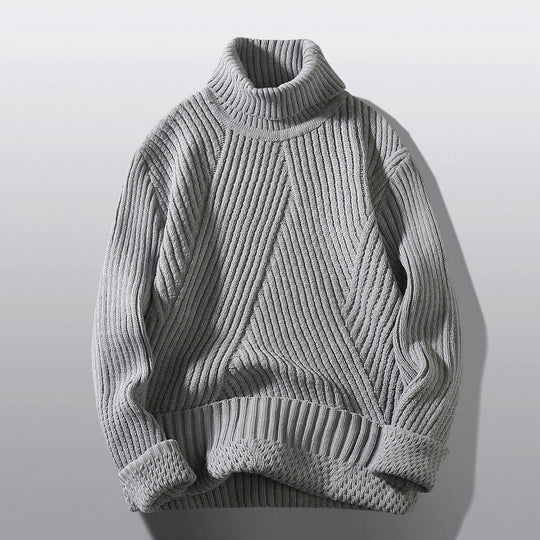 Herren nan strukturierter Rollkragenpullover mit diagonaler Rippstruktur und schlanker Passform EB