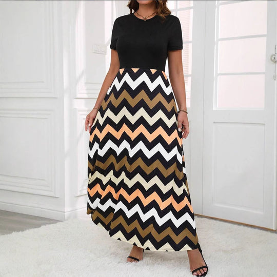 Damen Maxikleid mit einem modernen Zickzackmuster EB