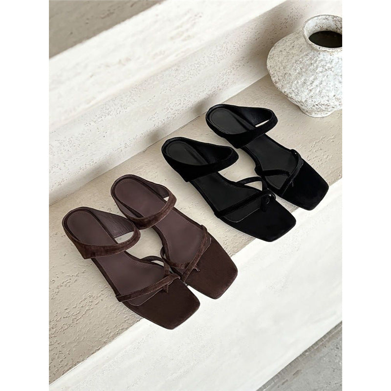 Damen elegante Flachsandalen mit verstellbarem Riemendesign EB