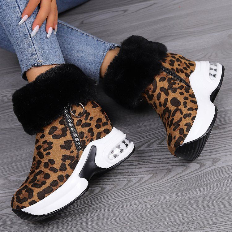 Damen Komfortable Sneaker-Stiefel mit trendigem Leopardenmuster und kuscheligem Kragen EB