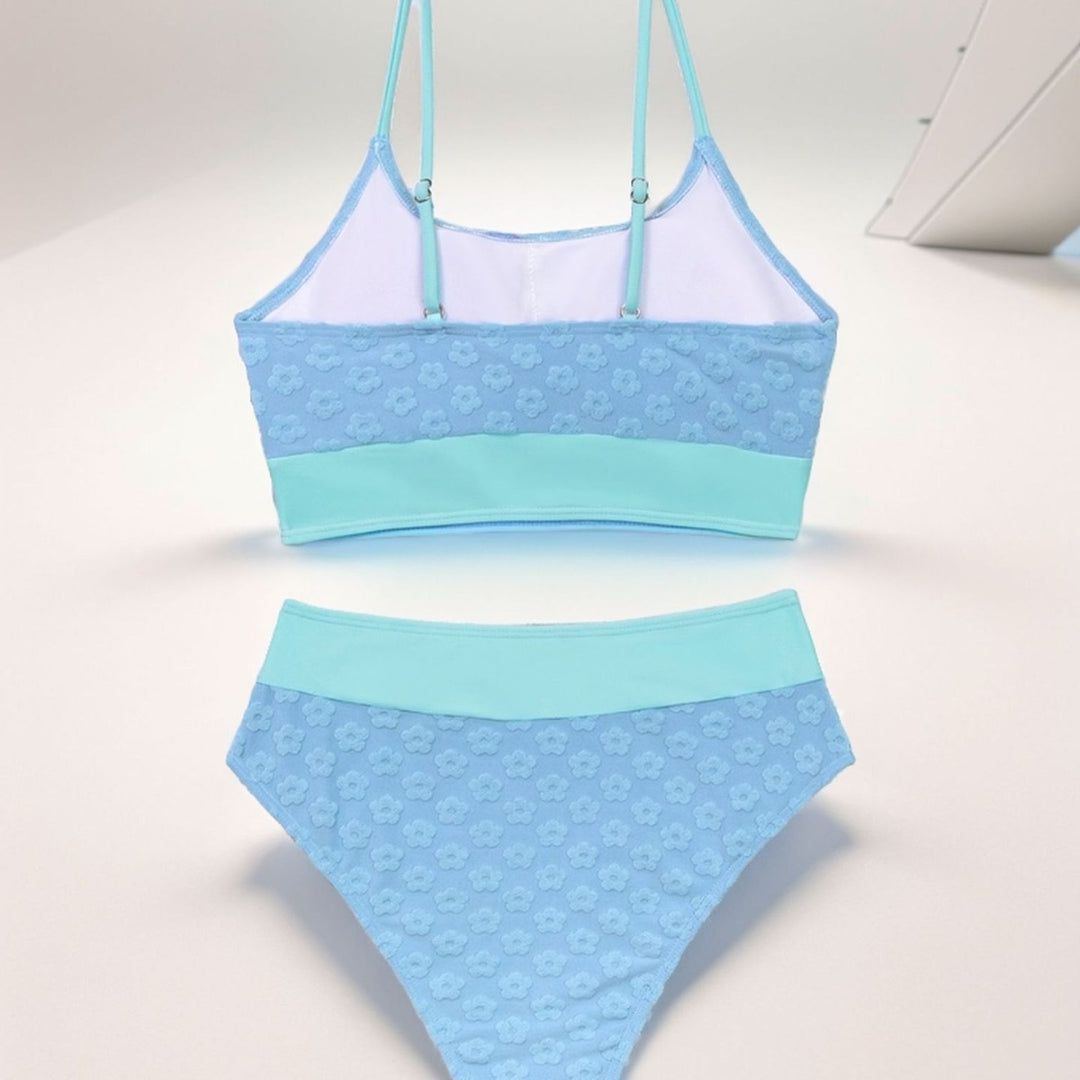 Damen Bikini-Oberteil mit hohem Bund und floralem Muster EB