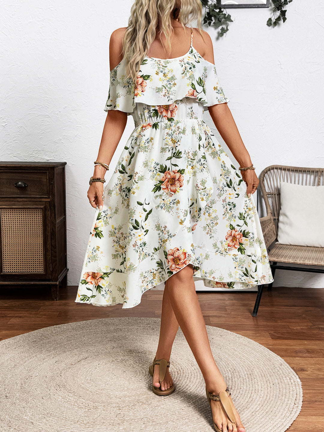 Damen Verspieltes Blumen-Überwurfkleid EB
