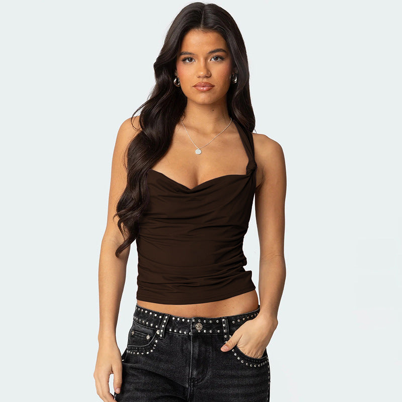 Damen modisches Top mit Knoten-Detail und Raffungen EB