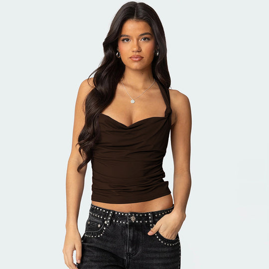 Damen modisches Top mit Knoten-Detail und Raffungen EB