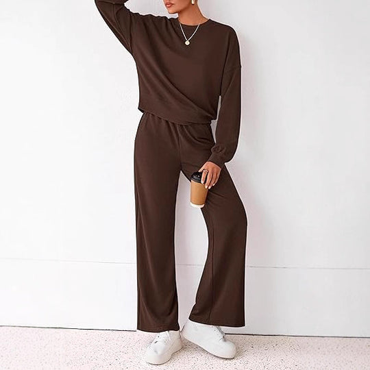 Damen Komfortabler Sweatsuit mit weitem Bein und lässigem Schnitt EB