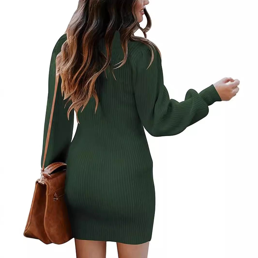 Damen figurbetontes Kleid mit Puffärmeln und Rippenstruktur EB