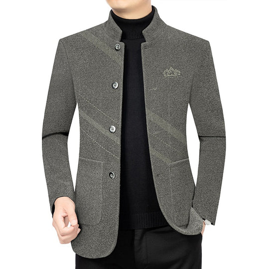 Herren Kurzmantel mit Stehkragen aus Wollmix und diagonalem Struktur-Design EB