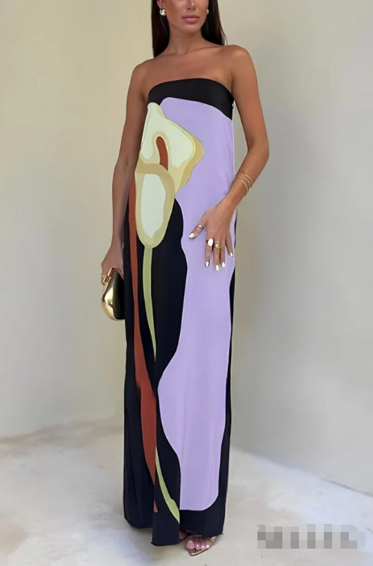 Damen Maxikleid mit lässigem schulterfreiem Design und floralem Print EB