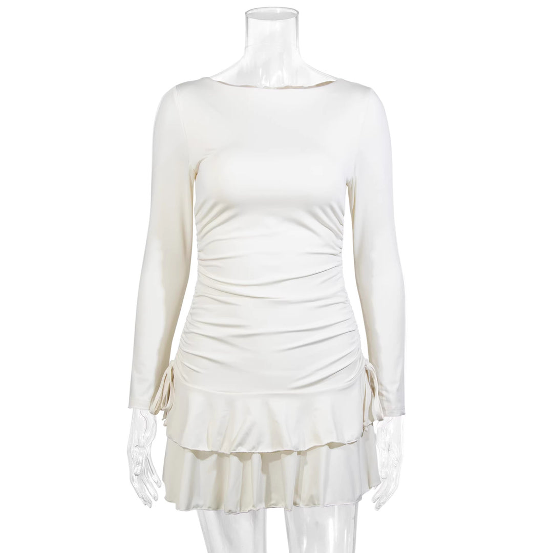 Damen Figurbetontes Minikleid mit Rüschendetails und seitlichen Bindebändern EB