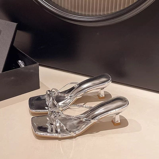 Damen elegante Sandalen mit modischen Riemen und hochhackigem Absatz EB