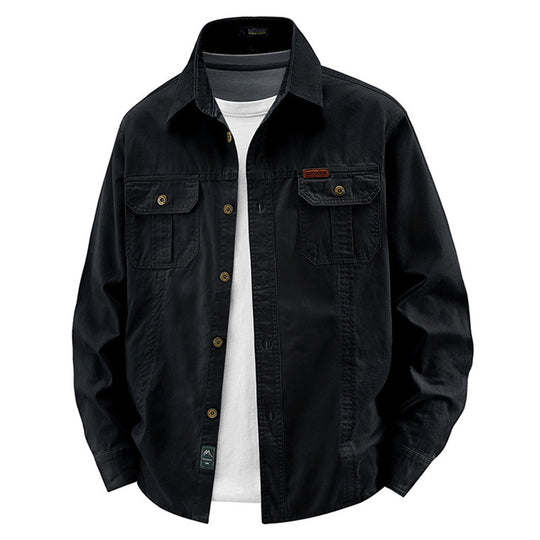 Herren  leichte Overshirt-Jacke mit Klappbrusttaschen und klassischem Hemdkragen EB