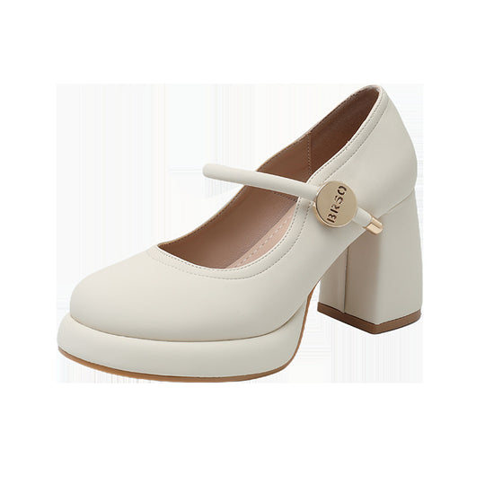 Damen elegante Mary Jane Pumps mit modischem Blockabsatz und Schnalle EB
