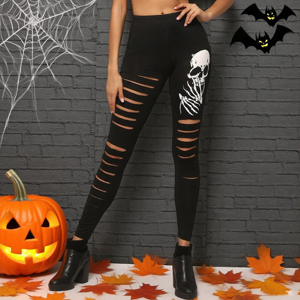 Damen Leggings mit kreativen Cut-Outs und Totenkopf-Design EB