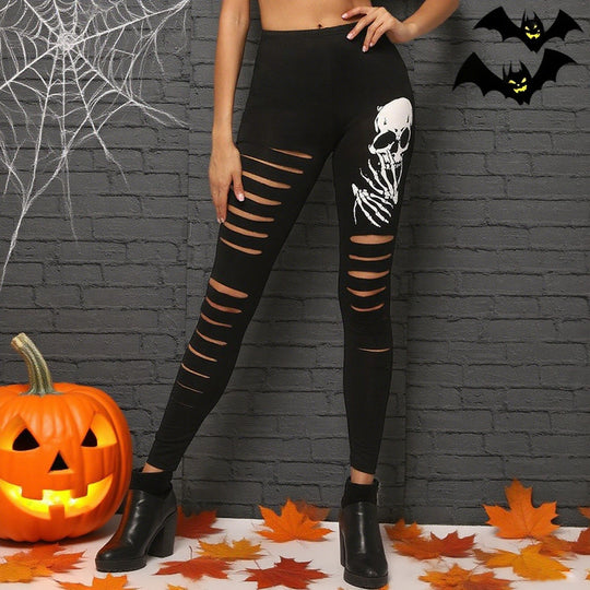 Damen Leggings mit kreativen Cut-Outs und Totenkopf-Design EB