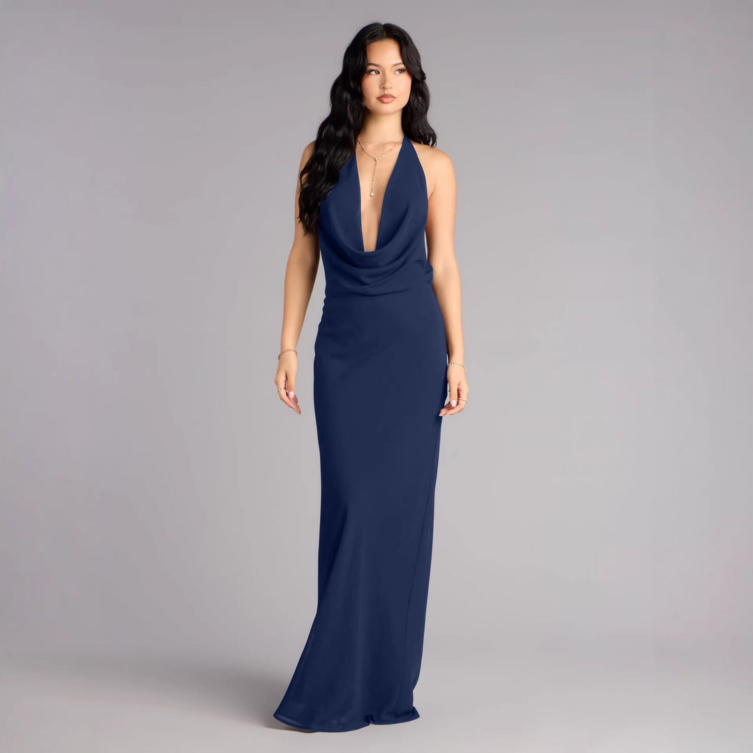 Damen elegantes Maxikleid mit einzigartigem Halterhalsschnitt EB