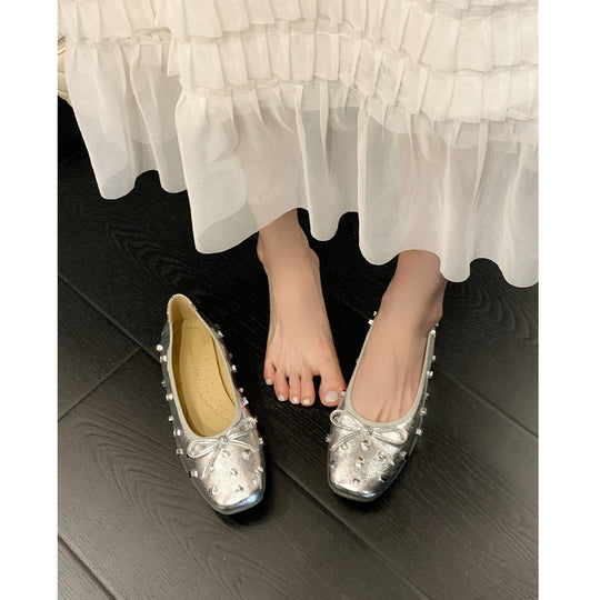 Damen Ballerinas mit schimmerndem Obermaterial und funkelnden Strassverzierungen EB