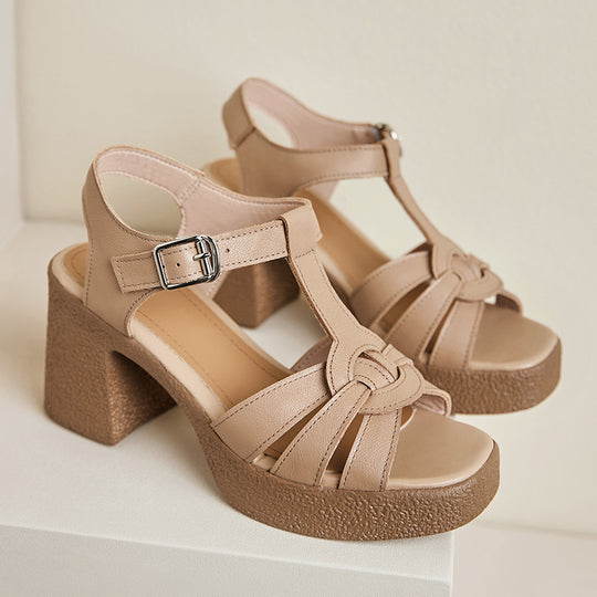 Damen Elegante Plateau-Sandaletten mit verstellbarem Riemen und komfortablem Blockabsatz EB