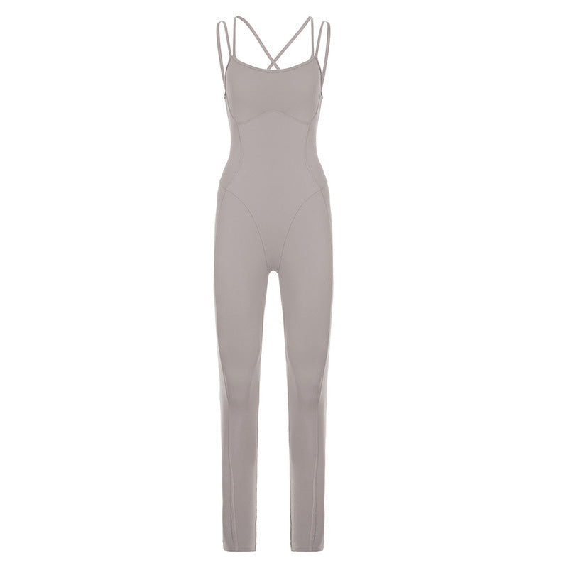 Damen Sportlicher Overall mit dünnen Trägern und figurbetonendem Schnitt EB