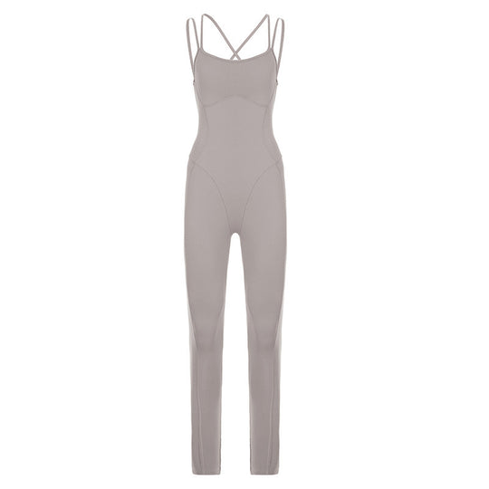 Damen Sportlicher Overall mit dünnen Trägern und figurbetonendem Schnitt EB