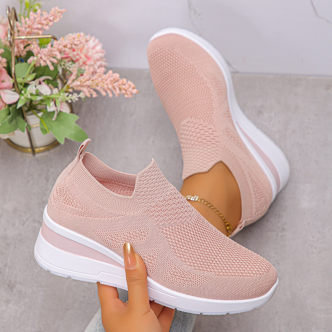 Damen Komfortable Wedge-Sneaker aus atmungsaktivem Strickmaterial EB