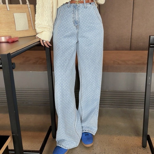 Damen Weit geschnittene Jeans mit Polka-Dots EB