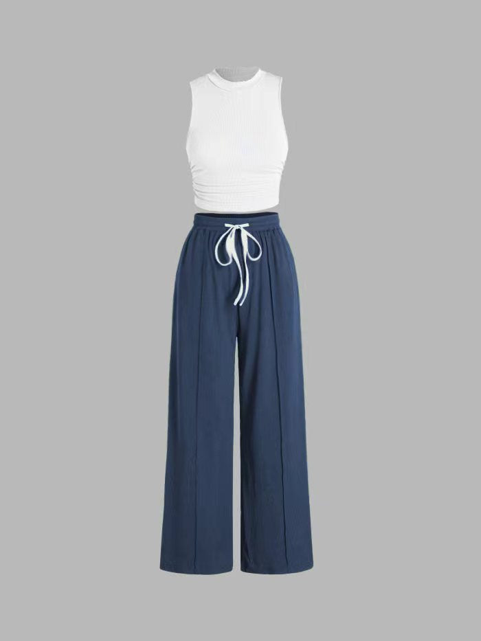 Damen lässiges Oberteil und weit geschnittene Hose Set EB