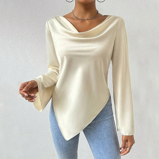 Damen Bluse mit Wasserfallkragen, weiten Trompetenärmeln und fließender Satinoptik Eichborn Berlin