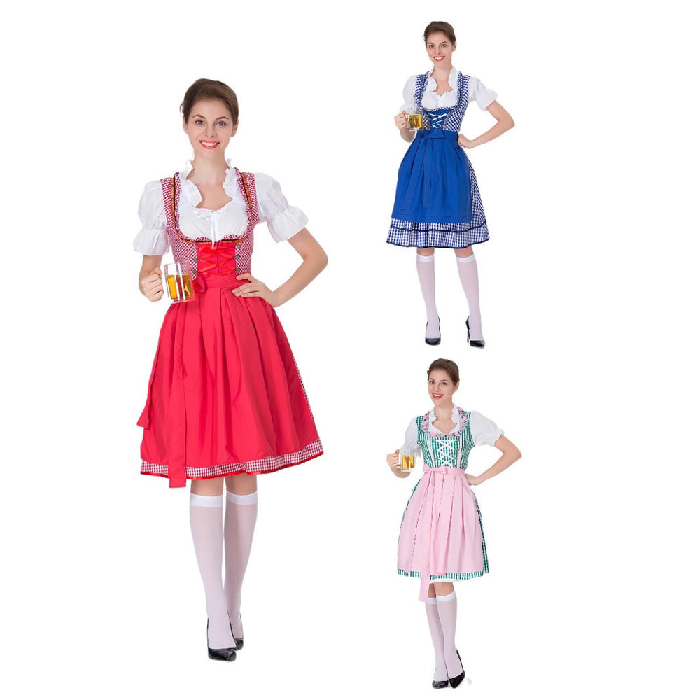 Damen Trachtenkleid mit traditionellen Karomuster und eleganten Rüschen EB