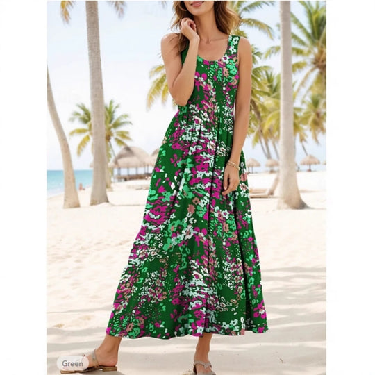 Damen Maxikleid mit verspieltem Blumendesign und weitem Rockabfall EB
