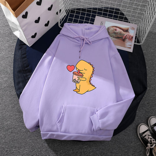 Damen nan niedlicher Kapuzenpullover mit Kängurutasche, oversized Schnitt und Bubble‑Tea Corgi-Print EB