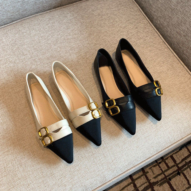 Damen elegante spitze Ballerinas mit doppelter Schnallenverzierung EB