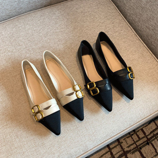 Damen elegante spitze Ballerinas mit doppelter Schnallenverzierung EB