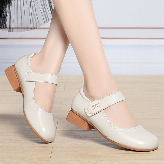 Damen Mary Jane Ballerinas mit elegantem Riemen und komfortablem Blockabsatz EB