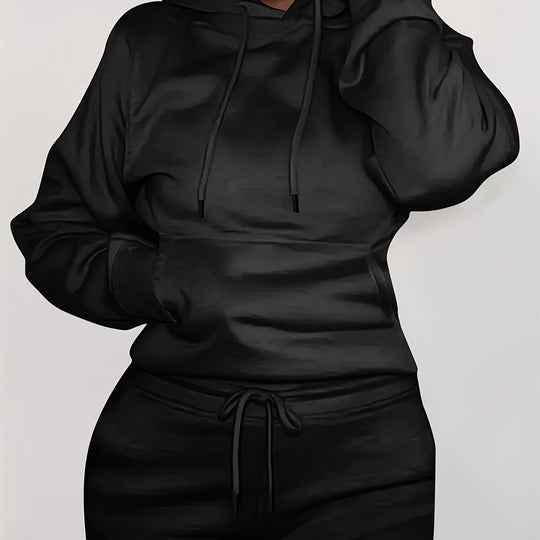 Damen nan figurbetontes Hoodie-und Taillenrock-Set mit Kängurutasche und Tunnelzug EB