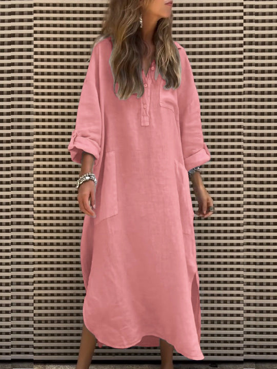 Damen Lässiges Midikleid mit praktischen Taschen und hohen Seitenschlitzen EB