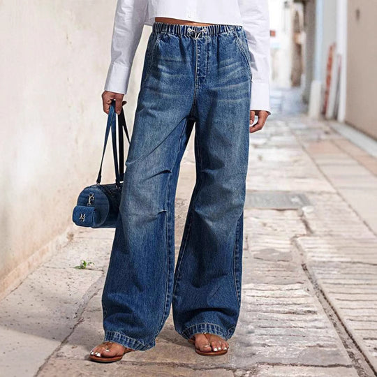 Damen Weit geschnittene Jeanshose mit elastischem Bund EB