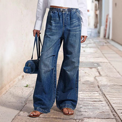 Damen Weit geschnittene Jeanshose mit elastischem Bund EB