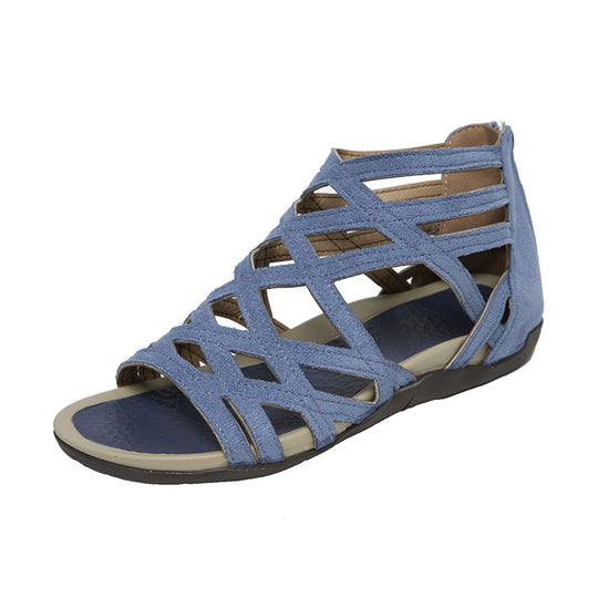 Damen  Riemchen-Sandalen mit geflochtenem Gitterdesign, gepolstertem Komfortfußbett und praktischem Fersenreißverschluss EB