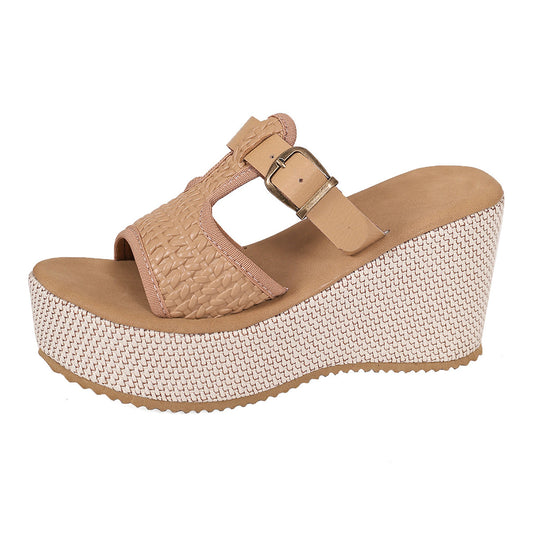 Damen Wedge-Pantoletten mit geflochtenem Riemen und komfortablem Fußbett EB