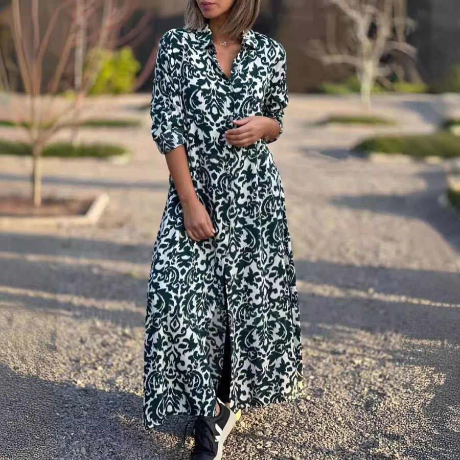 Damen Maxikleid mit elegantem Muster und fließendem Schnitt EB