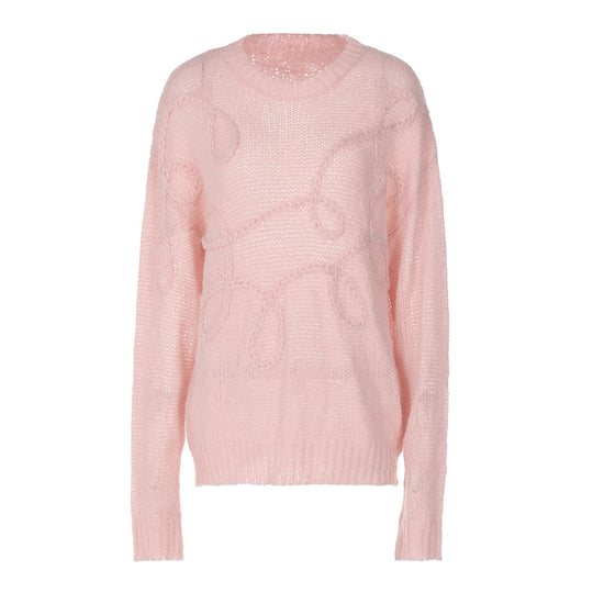 Damen Strickpullover mit floralem Garnmuster EB