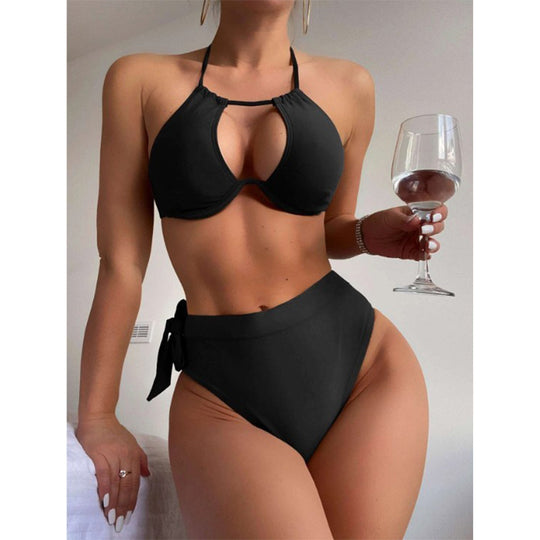 Damen Triangel-Bikini mit hohem Bund und modischem Knopfverschluss EB