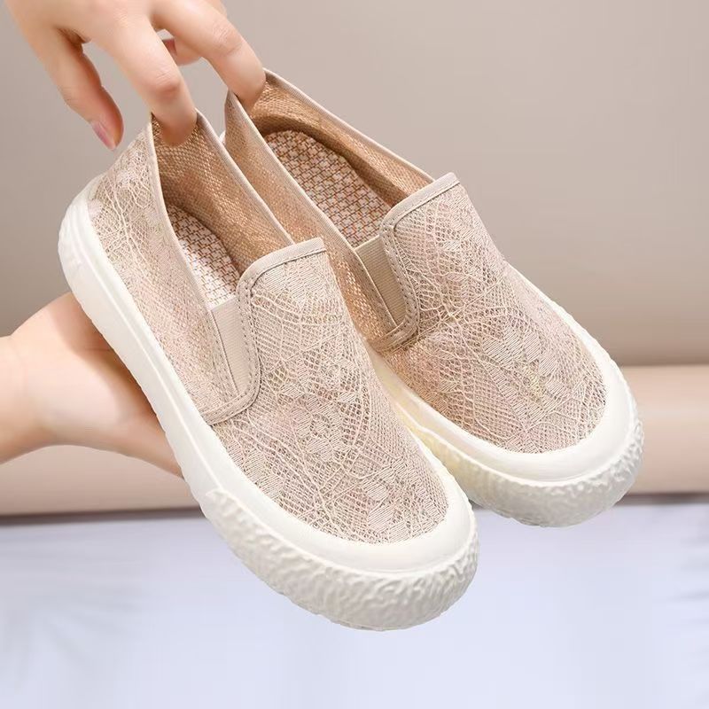 Damen Slip-On Sneakers aus gehäkeltem Material mit elastischem Einsatz EB