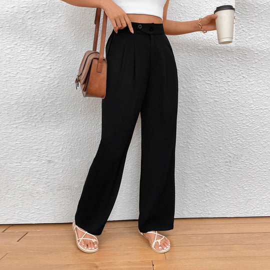Damen Elegante Stoffhose mit hoher Taille und seitlichen Taschen EB