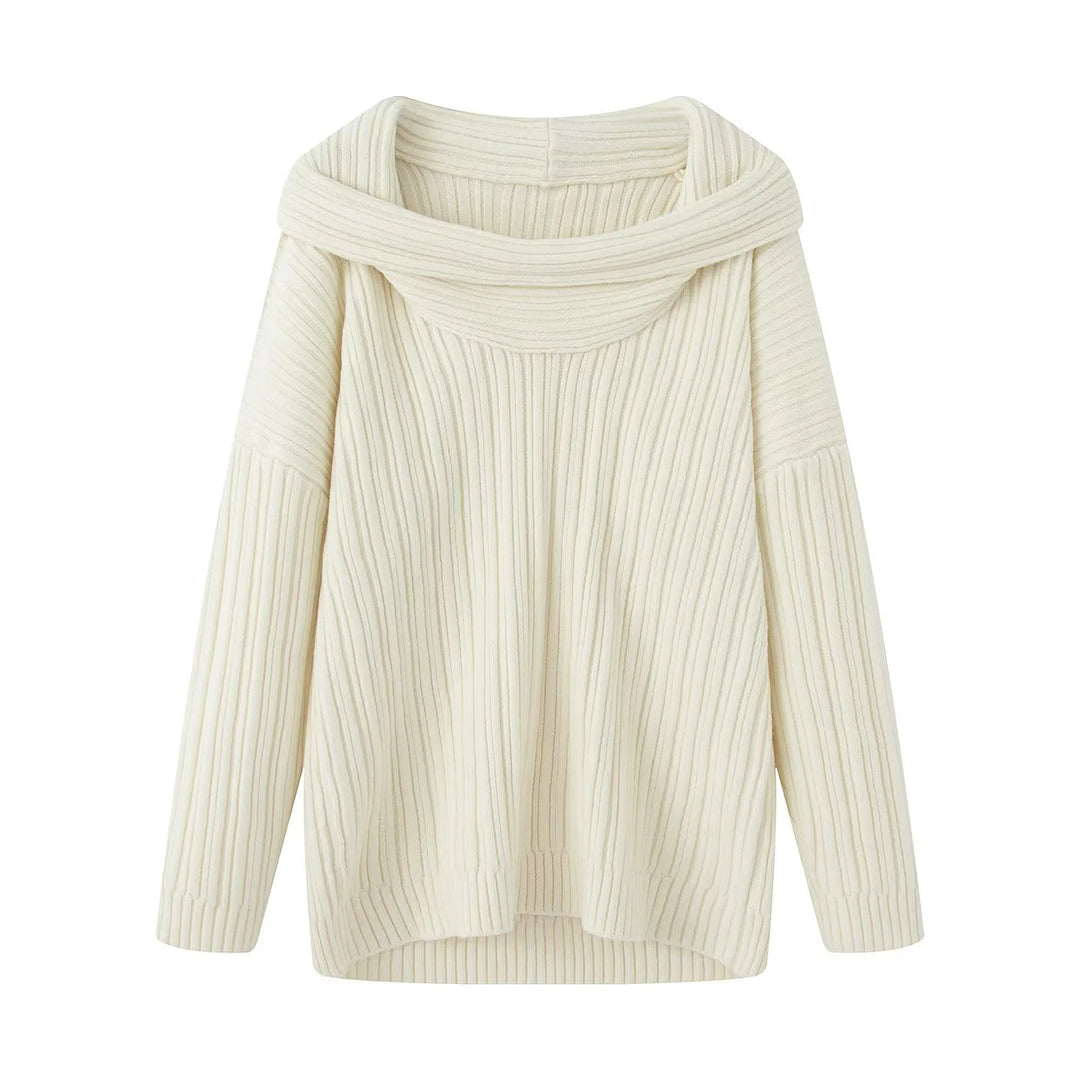 Damen lässiger Strickpullover mit weitem Rollkragen und Rippenstruktur EB