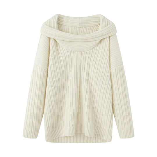 Damen lässiger Strickpullover mit weitem Rollkragen und Rippenstruktur EB