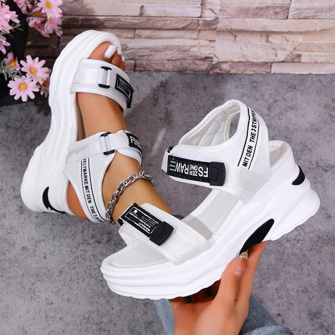 Damen Plateau-Sandalen mit verstellbaren Riemen und modischem Glitzer-Design EB